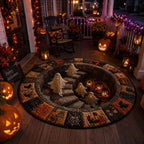 Round 3D Halloween Rug with Spooky Design – Home Decor, Halloween Party