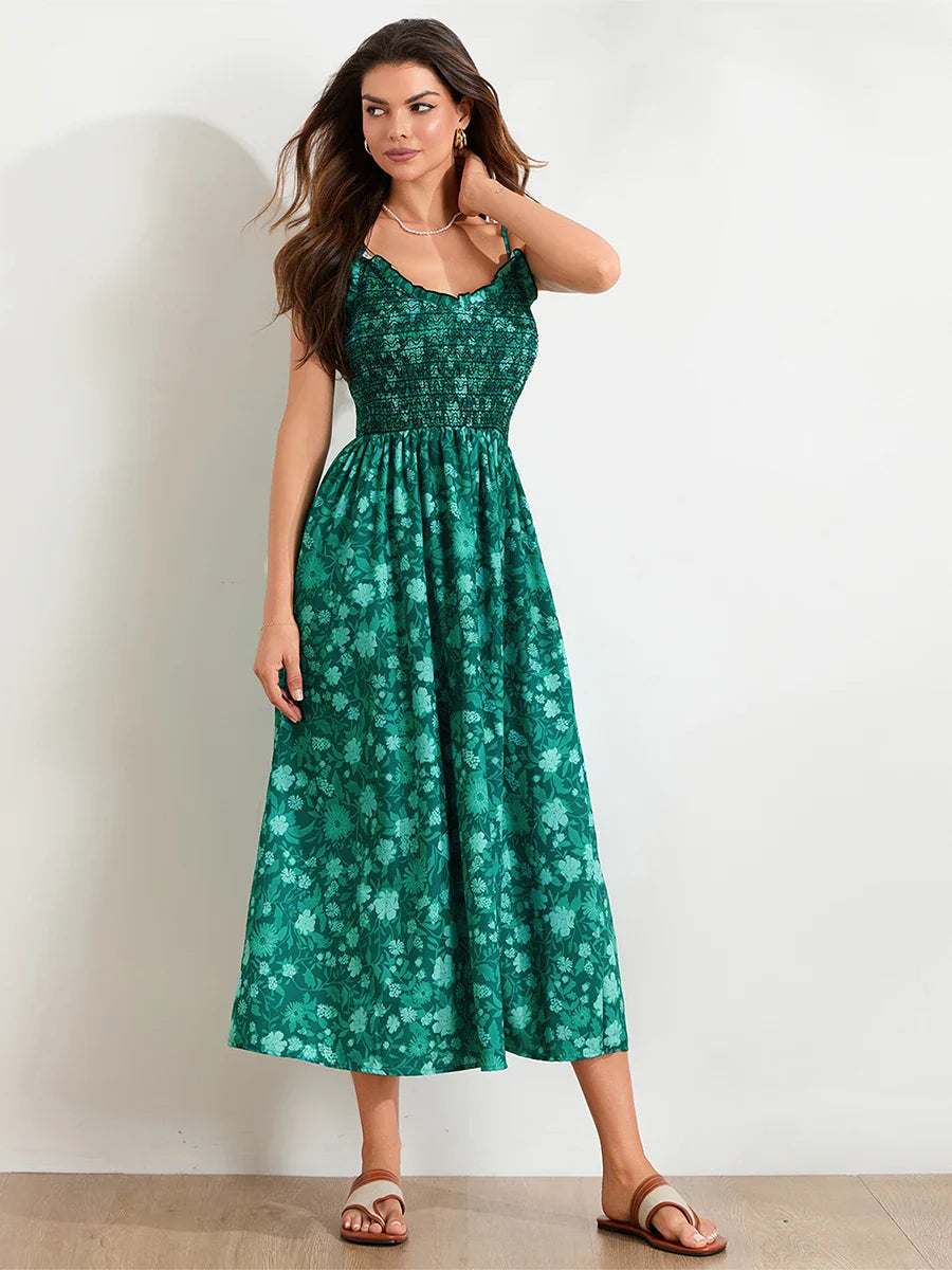Floral Maxi Dress - Lightweight Fabric - Bohemian Style - Perfect for Summer Events