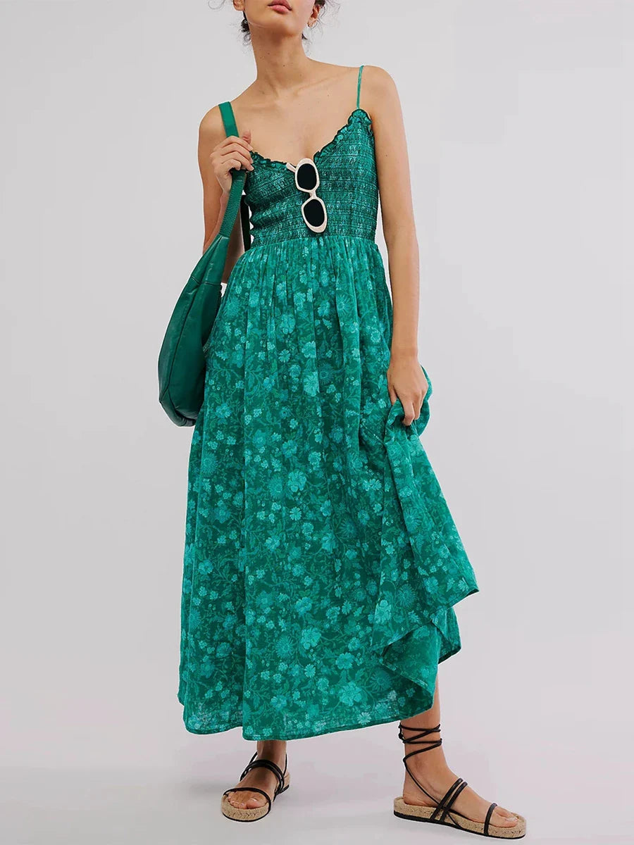 Floral Maxi Dress - Lightweight Fabric - Bohemian Style - Perfect for Summer Events