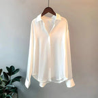 Satin Button-Up Blouse for Women UK – Long Sleeve Top, Workwear Office & Smart Casual