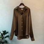 Satin Button-Up Blouse for Women UK – Long Sleeve Top, Workwear Office & Smart Casual