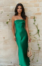 Satin Strapless Long Dress Women UK – Evening Gown Cocktail Attire, Wedding Guest