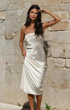 Satin Strapless Long Dress Women UK – Evening Gown Cocktail Attire, Wedding Guest