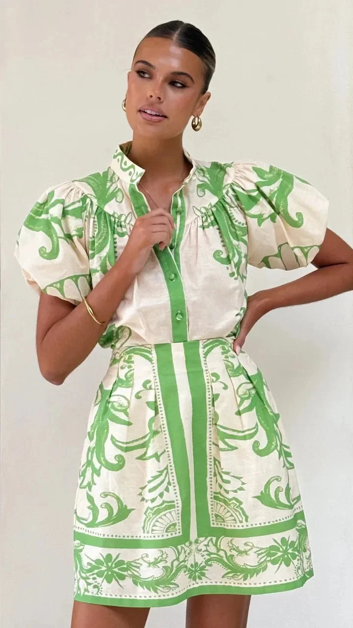 Floral Linen Two-Piece Dress for Women - Casual Summer Outfit