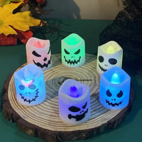 Set of 6 Battery-Operated LED Halloween Candles with Spooky Faces – Halloween Decor, Flameless Lighting