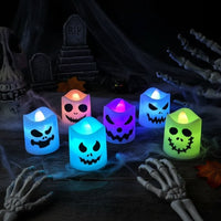 Set of 6 Battery-Operated LED Halloween Candles with Spooky Faces – Halloween Decor, Flameless Lighting