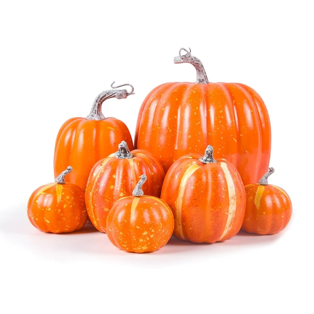 Set of 7 Decorative Foam Pumpkins with Ribbed Texture – Halloween Decor, Autumn Festivities