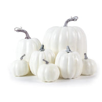Set of 7 Decorative Foam Pumpkins with Ribbed Texture – Halloween Decor, Autumn Festivities