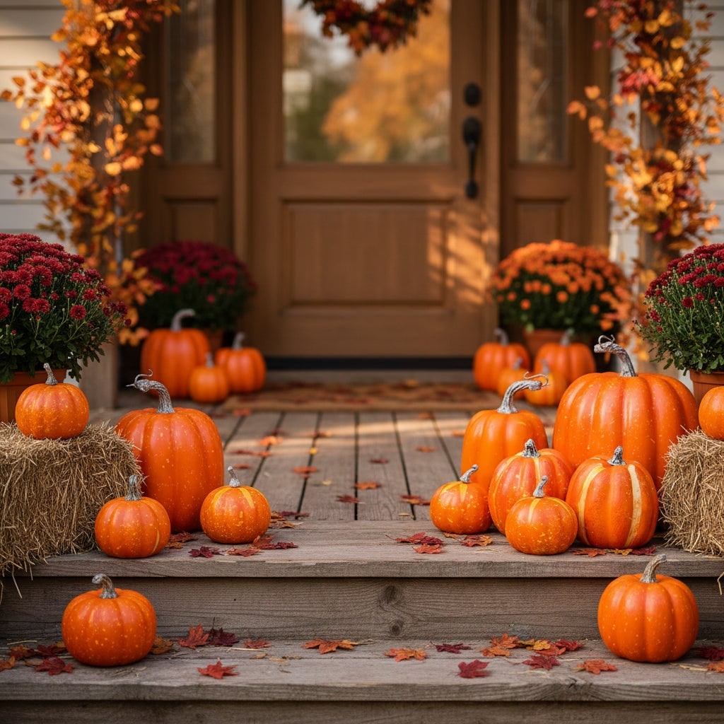 Set of 7 Decorative Foam Pumpkins with Ribbed Texture – Halloween Decor, Autumn Festivities