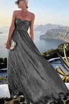 Shiny Effect Long Strapless Evening Dress Women UK – Wedding Guest Cocktail Evening Gown, Formal Occasion