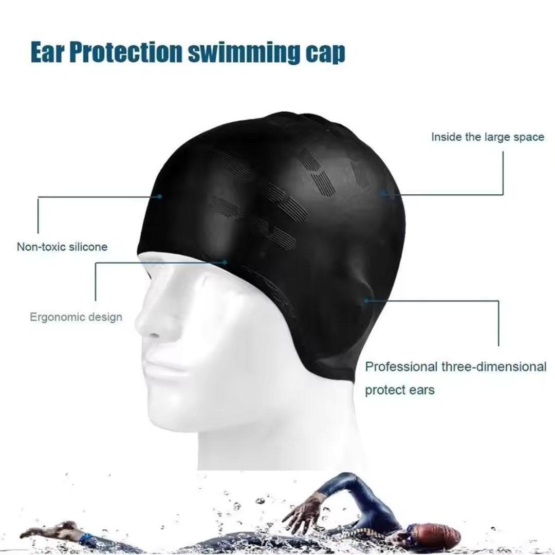 Silicone Swim Cap with Ear Protection – Swimming, Water Sports