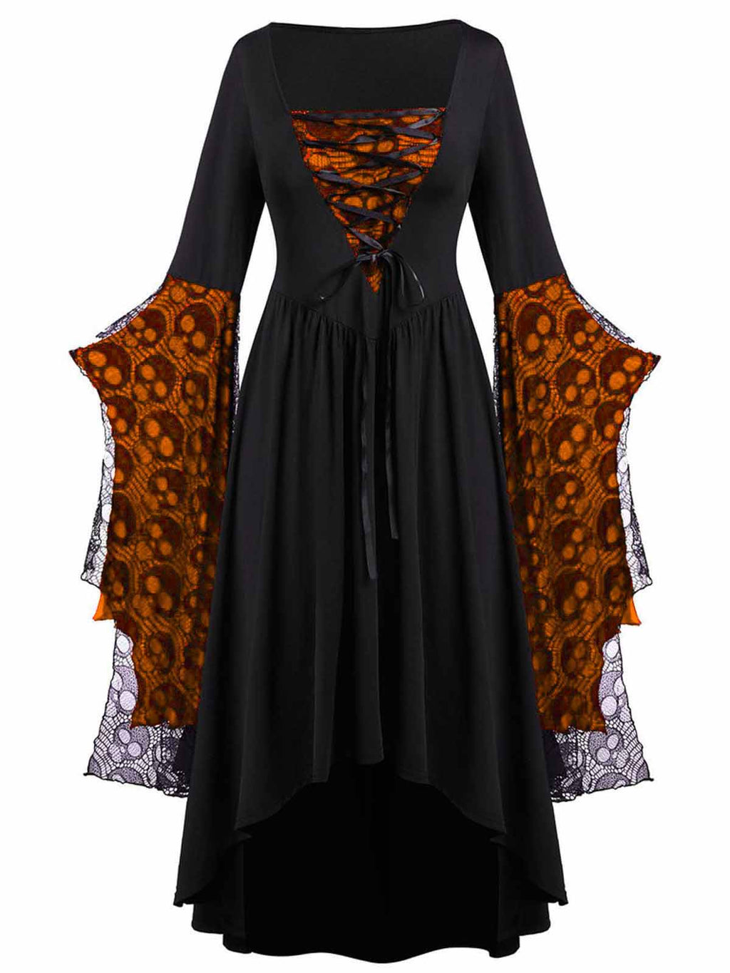 Skull Witch Dress in Patchwork Lace – Halloween Costume, Vintage Style