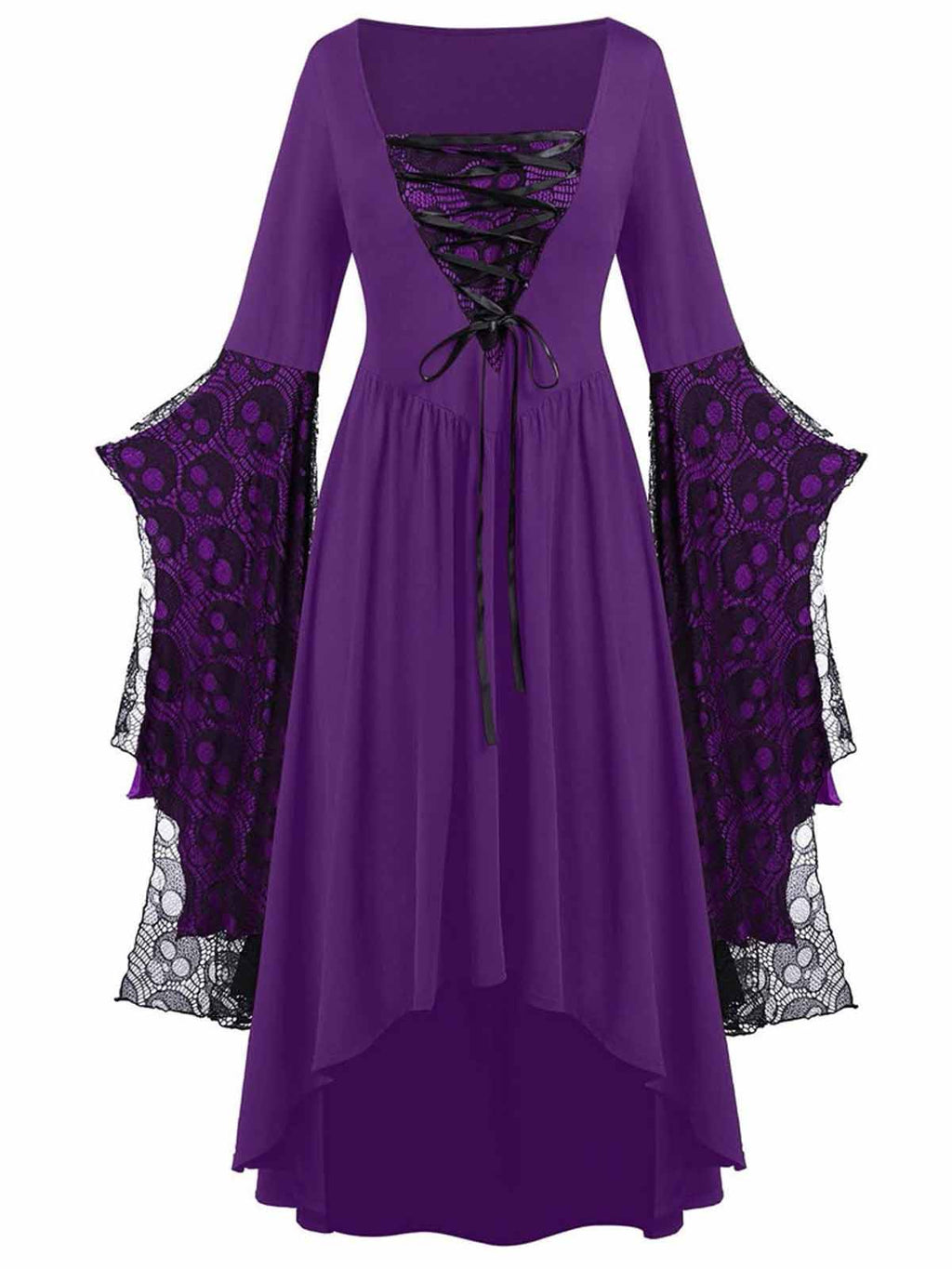 Skull Witch Dress in Patchwork Lace – Halloween Costume, Vintage Style