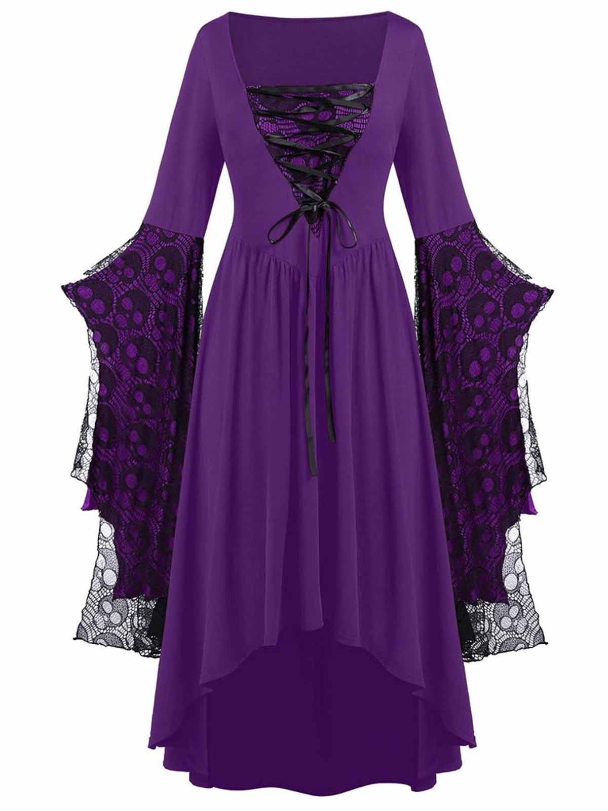 Skull Witch Dress in Patchwork Lace – Halloween Costume, Vintage Style