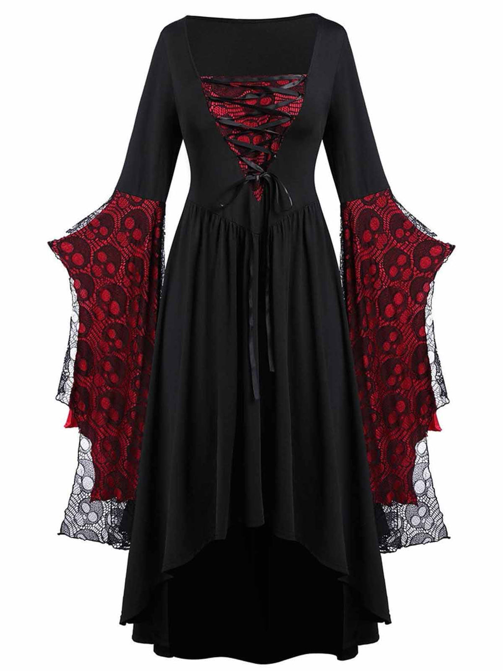Skull Witch Dress in Patchwork Lace – Halloween Costume, Vintage Style
