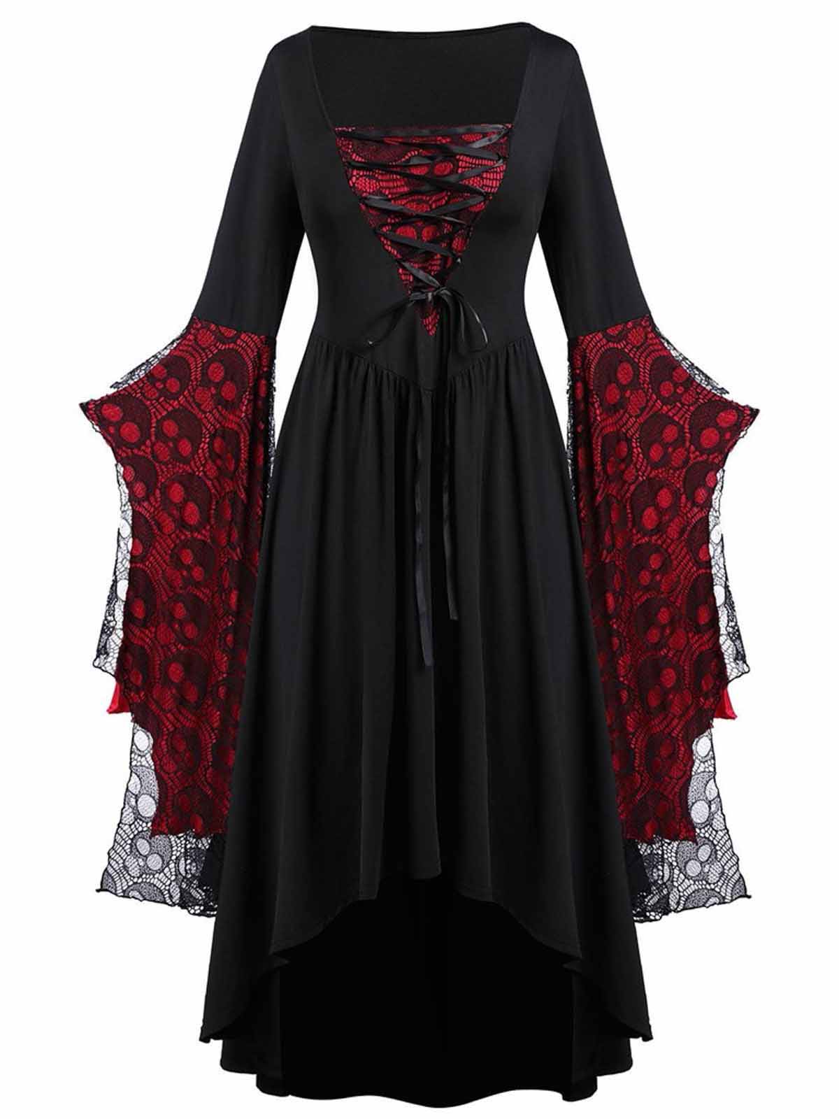 Skull Witch Dress in Patchwork Lace – Halloween Costume, Vintage Style
