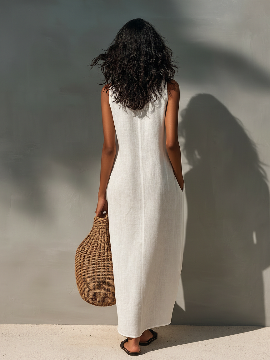Sleeveless Maxi Dress with Cutout Neckline – Lightweight Summer Fashion for Women