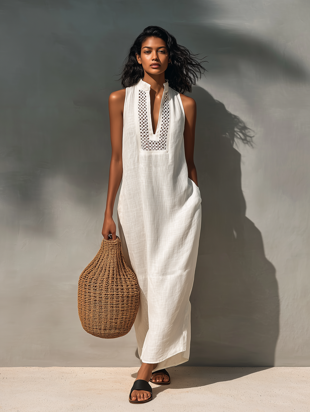 Sleeveless Maxi Dress with Cutout Neckline – Lightweight Summer Fashion for Women