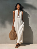 Sleeveless Maxi Dress with Cutout Neckline – Lightweight Summer Fashion for Women