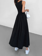 Sleeveless Midi Dress Women UK – Gathered Skirt Cocktail Wedding Guest Evening Gown
