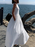 Sleeveless Midi Dress Women UK – Gathered Skirt Cocktail Wedding Guest Evening Gown