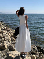 Sleeveless Midi Dress Women UK – Gathered Skirt Cocktail Wedding Guest Evening Gown