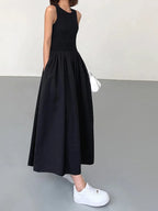 Sleeveless Midi Dress Women UK – Gathered Skirt Cocktail Wedding Guest Evening Gown