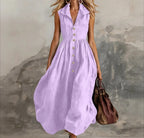 Sleeveless Pleated Maxi Dress for Women - High Waist Casual White Summer Dress