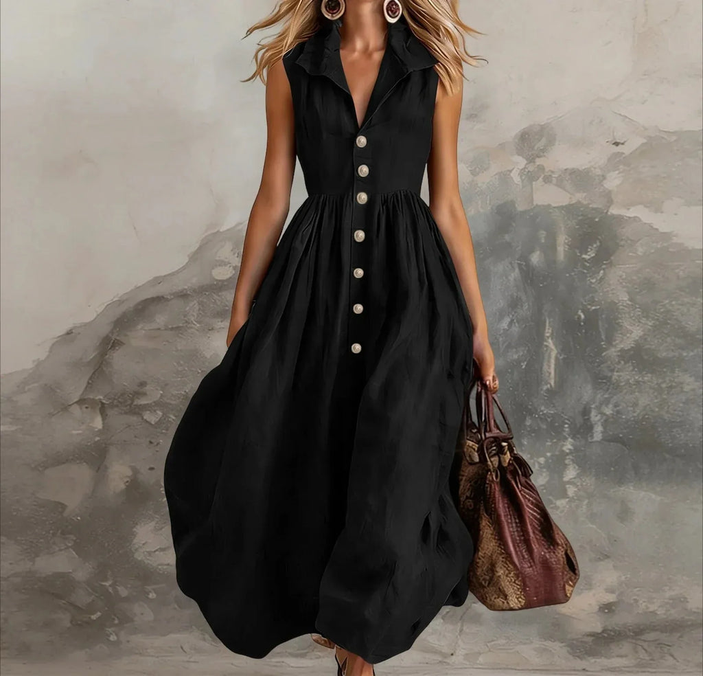Sleeveless Pleated Maxi Dress for Women - High Waist Casual White Summer Dress