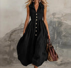 Sleeveless Pleated Maxi Dress for Women - High Waist Casual White Summer Dress
