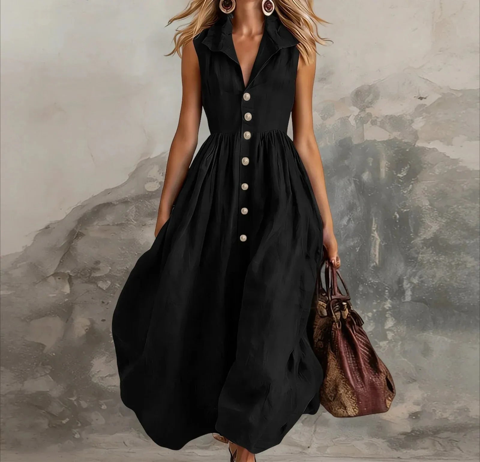 Sleeveless Pleated Maxi Dress for Women - High Waist Casual White Summer Dress