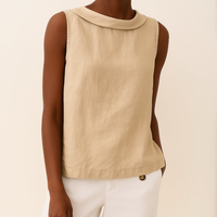Sleeveless Roll Collar Top - Lightweight Fabric - Casual Wear - Available in Multiple Colors