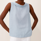 Sleeveless Roll Collar Top - Lightweight Fabric - Casual Wear - Available in Multiple Colors