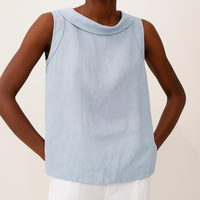 Sleeveless Roll Collar Top - Lightweight Fabric - Casual Wear - Available in Multiple Colors