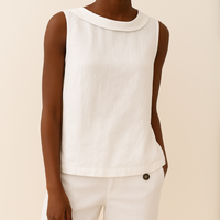 Sleeveless Roll Collar Top - Lightweight Fabric - Casual Wear - Available in Multiple Colors