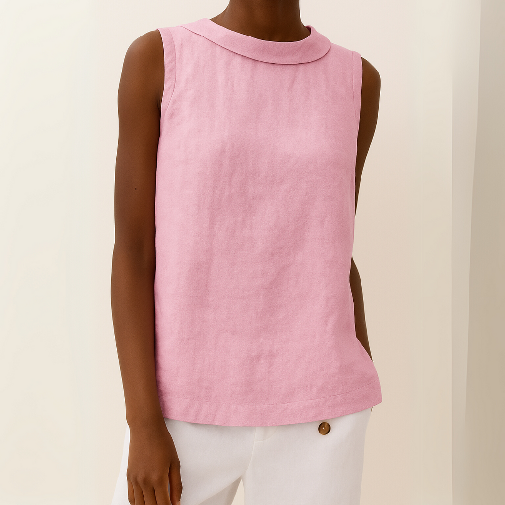 Sleeveless Roll Collar Top - Lightweight Fabric - Casual Wear - Available in Multiple Colors