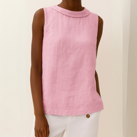 Sleeveless Roll Collar Top - Lightweight Fabric - Casual Wear - Available in Multiple Colors