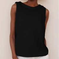 Sleeveless Roll Collar Top - Lightweight Fabric - Casual Wear - Available in Multiple Colors