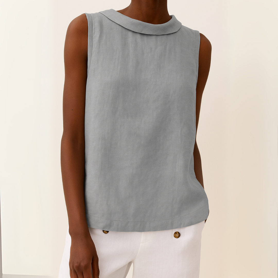 Sleeveless Roll Collar Top - Lightweight Fabric - Casual Wear - Available in Multiple Colors
