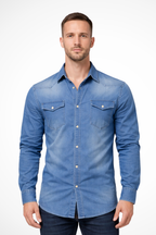 Denim Long Sleeve Men's Shirt UK – Smart Casual & Holiday & Resort Wear