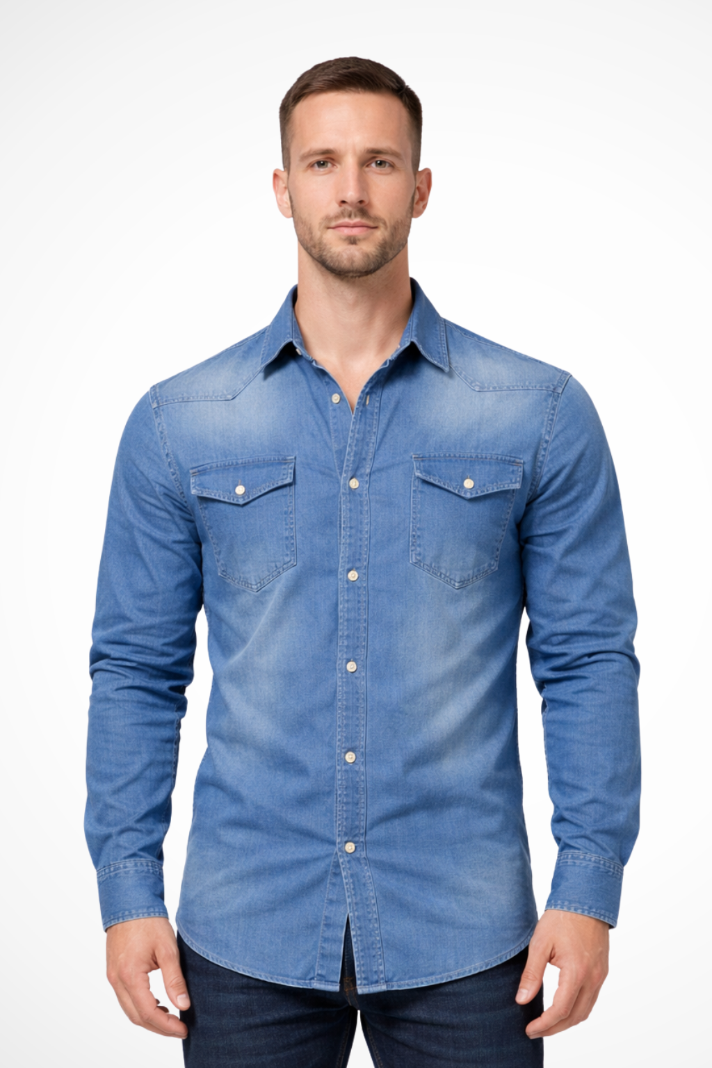 Denim Long Sleeve Men's Shirt UK – Smart Casual & Holiday & Resort Wear
