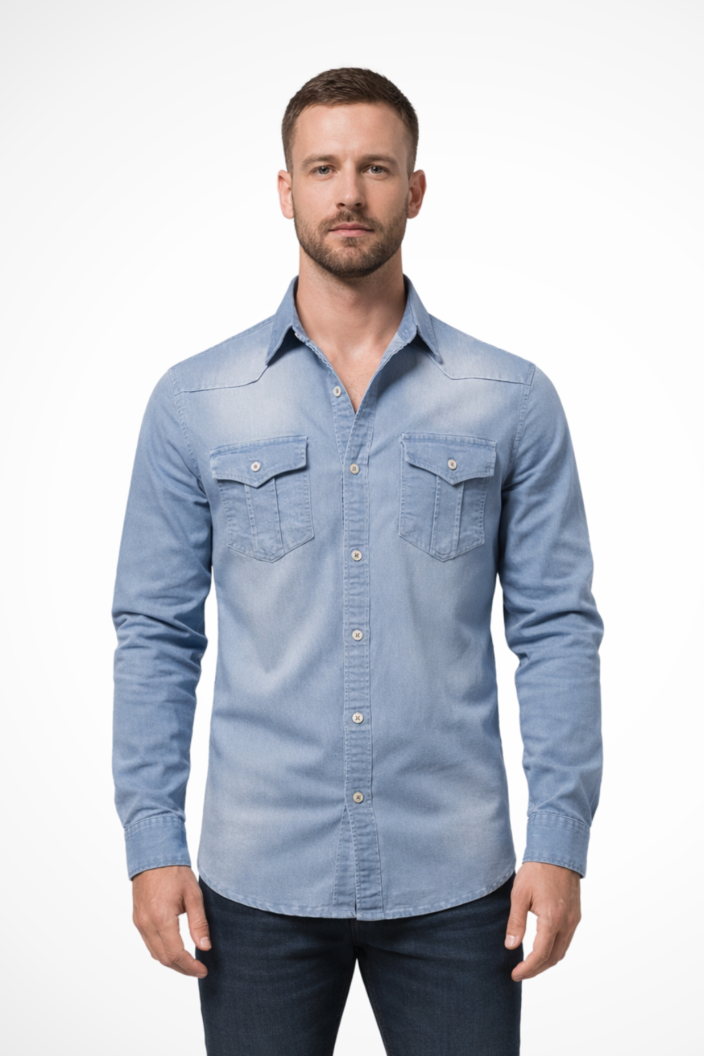 Denim Long Sleeve Men's Shirt UK – Smart Casual & Holiday & Resort Wear