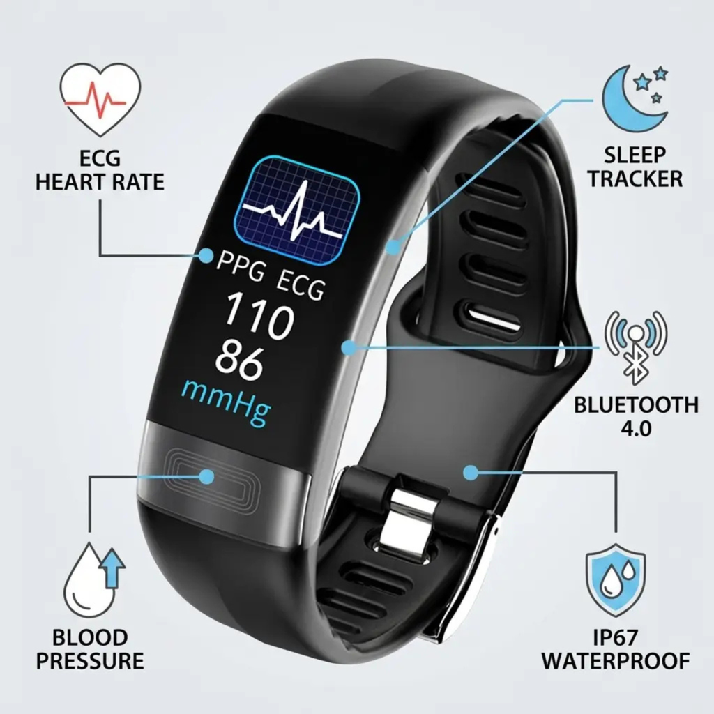 Smart Bracelet Blood Pressure Monitor EKG, Heart Rate – Fitness Tracking, Sleep Monitoring