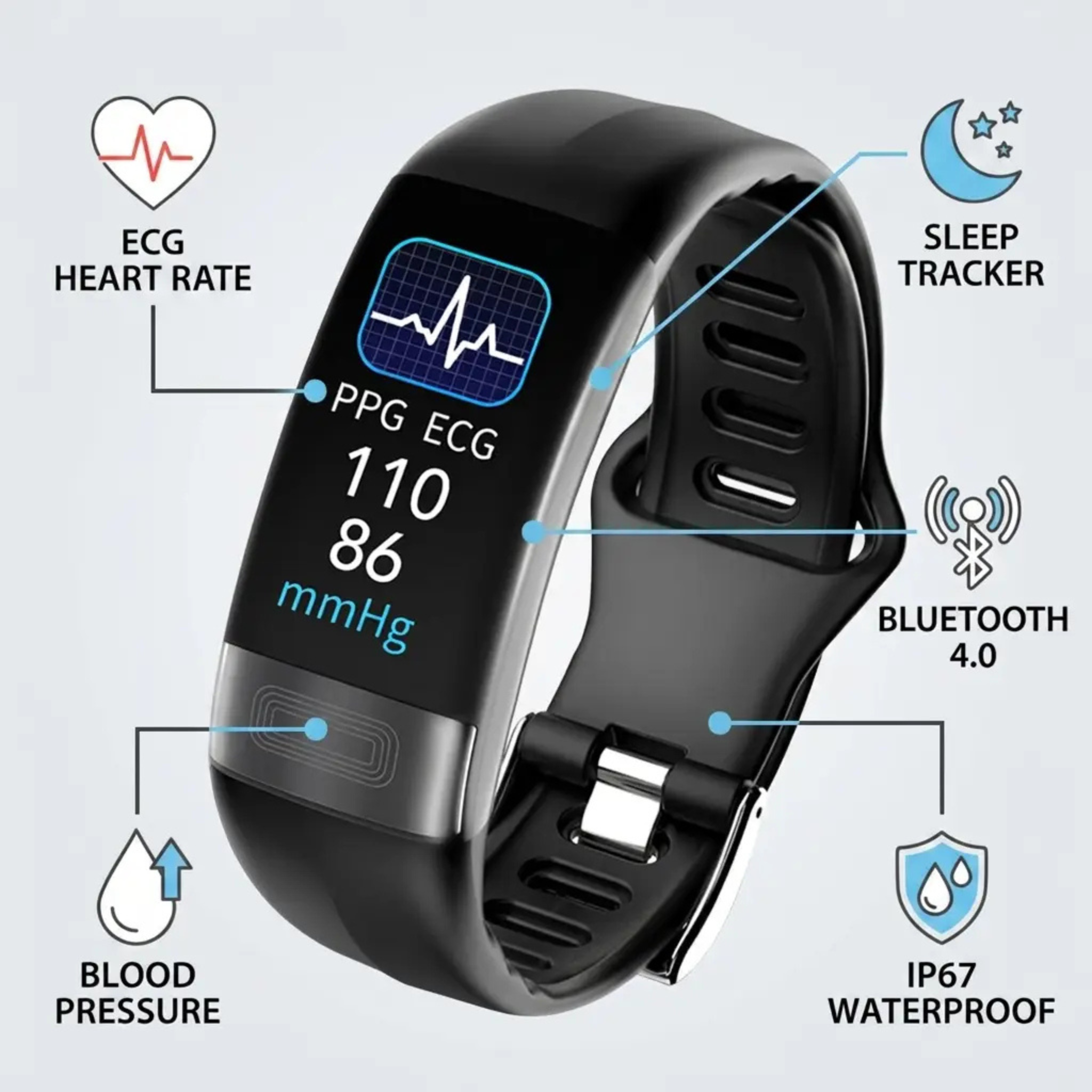 Smart Bracelet Blood Pressure Monitor EKG, Heart Rate – Fitness Tracking, Sleep Monitoring