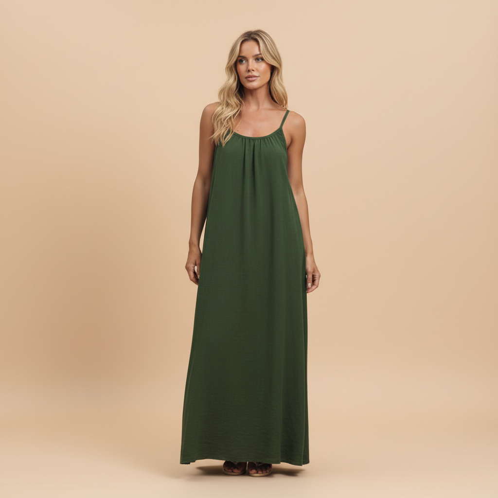 Spaghetti Strap Loose Fit Dress - Lightweight Cotton Summer Casual Dress for Everyday Wear