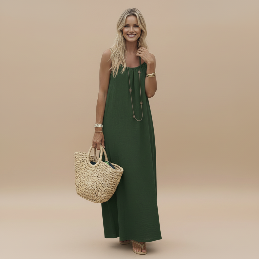 Spaghetti Strap Loose Fit Dress - Lightweight Cotton Summer Casual Dress for Everyday Wear