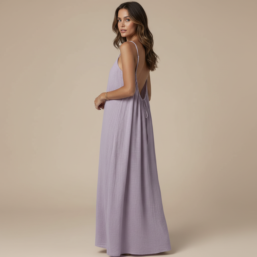 Spaghetti Strap Loose Fit Dress - Lightweight Cotton Summer Casual Dress for Everyday Wear