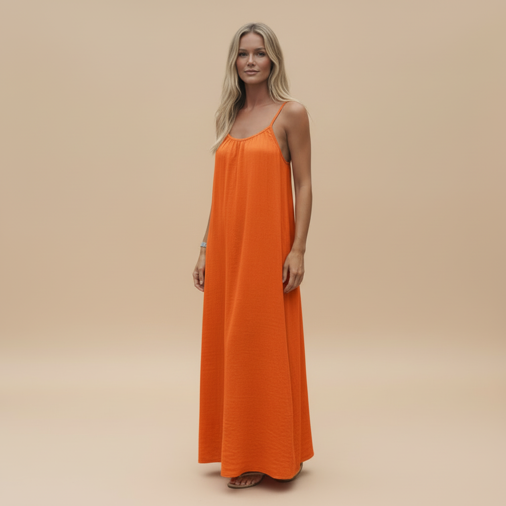 Spaghetti Strap Loose Fit Dress - Lightweight Cotton Summer Casual Dress for Everyday Wear