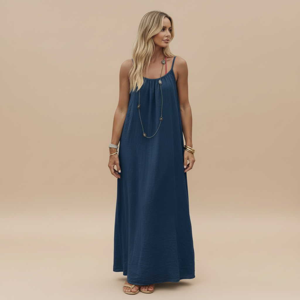 Spaghetti Strap Loose Fit Dress - Lightweight Cotton Summer Casual Dress for Everyday Wear