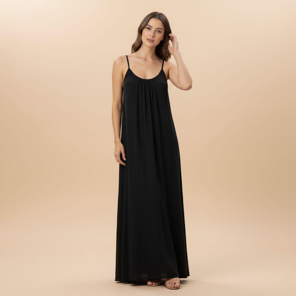 Spaghetti Strap Loose Fit Dress - Lightweight Cotton Summer Casual Dress for Everyday Wear